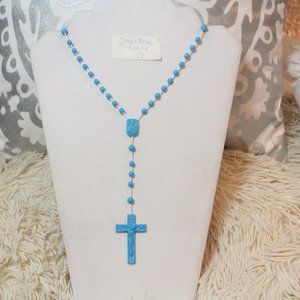 Ocean Blue Plastic  17" long Catholic Beads Rosary  17" Long. New.